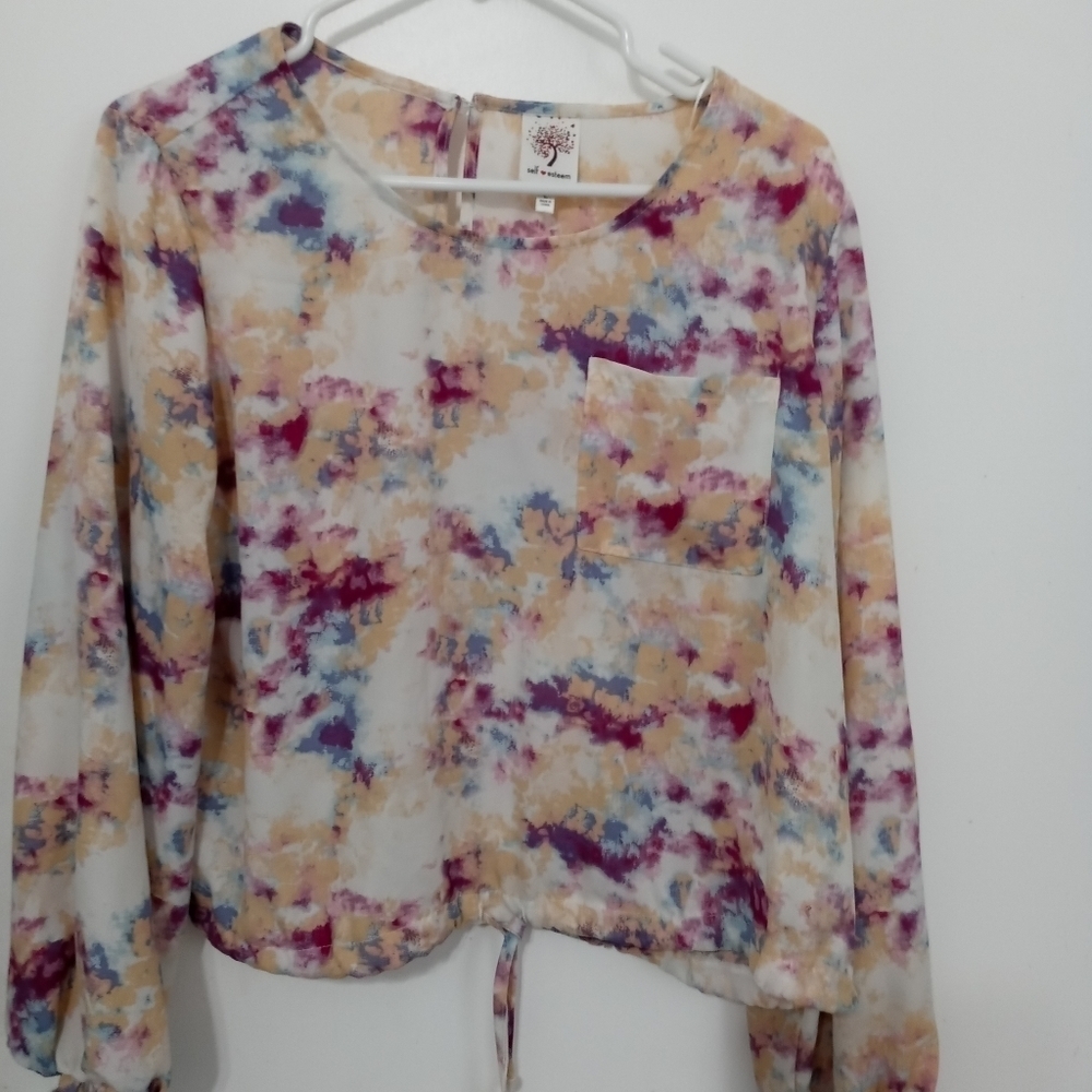 Self Esteem Long Sleeve Blouse. drawstring nWaiat